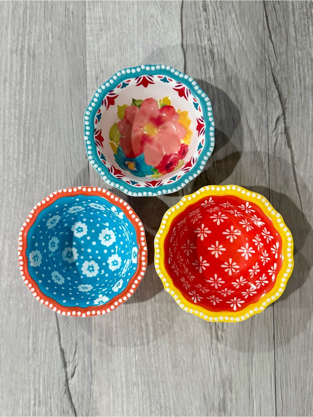 The Pioneer Woman Floral Dessert Bowls - Red, Blue, Teal